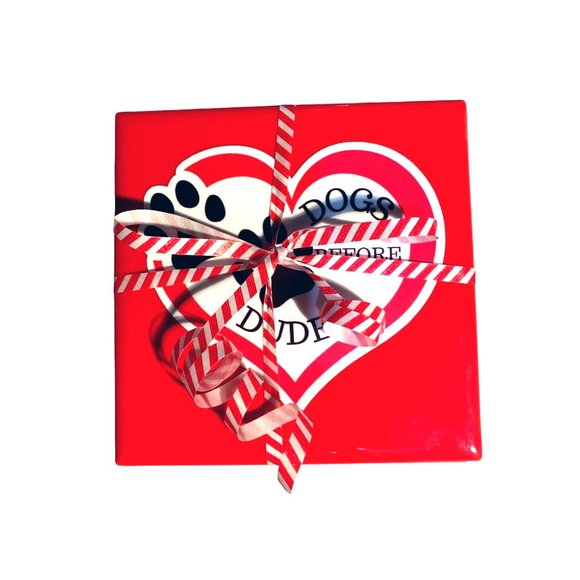 Dogs Before Dudes Red Ceramic Drink Coasters Set of 4 - Picture 4 of 5